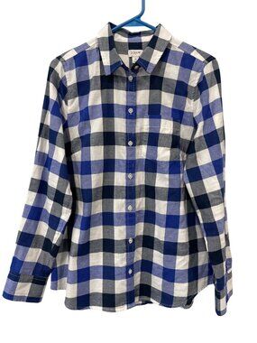 J Crew Shirt Size Medium Checkered Button Front Long Sleeve Blue Cotton Office